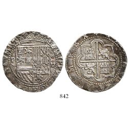 Lima, Peru, cob 8 reales, Philip II, assayer Diego de la Torre, P-(8) to left, *-oD to right.