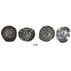 Lot of 2 Lima, Peru, cob 1/2R, Philip II, assayer Diego de la Torre, one with oD to left, P to right