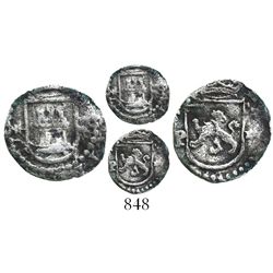 Lima, Peru, cob 1/4 real, Philip II, assayer Diego de la Torre, * to left and P to right of castle, 