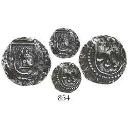 Lima, Peru, cob 1/4 real, Philip II, assayer Diego de la Torre, * to left and P to right of castle.