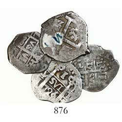 Lot of 4 Lima, Peru, cob 1R, various dates and assayers (1695R, 1698H, 1726M and 1732N), one ex-Sell