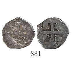 Lima, Peru, cob 1/2 real, 1725, Louis I, rare.