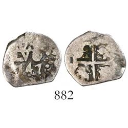 Lima, Peru, cob 1/2 real, 1747, Philip V posthumous.