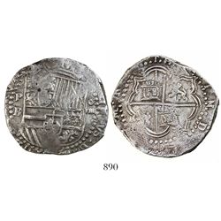 Potosi, Bolivia, cob 8 reales, Philip II, assayer B (3rd period), error denomination o-VIIII, ex-Bir