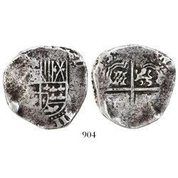 Potosi, Bolivia, cob 8 reales, (16)39(?), assayer not visible.
