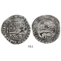 Potosi, Bolivia, cob 4 reales, Philip II, assayer L to left.