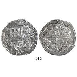Potosi, Bolivia, cob 4 reales, Philip II, assayer B (1st period, "Lima style").