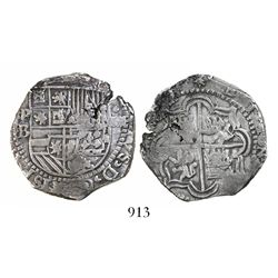 Potosi, Bolivia, cob 4 reales, Philip II, assayer B (3rd period).