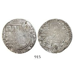 Potosi, Bolivia, cob 4 reales, Philip II, assayer R (Ramos, small letters).