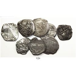 Lot of 8 Potosi, Bolivia, cob 4 reales, Philip II through Philip IV, various assayers (where visible