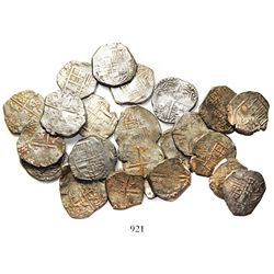 Large lot of 24 Potosi, Bolivia, cob 4 reales, Philip IV, various assayers (where visible), all ex-P