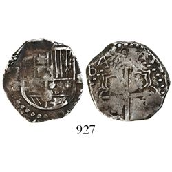 Potosi, Bolivia, cob 2 reales, 1645T, very rare.