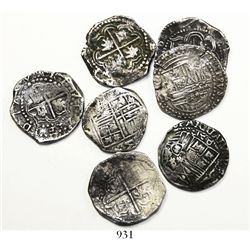 Lot of 7 Potosi, Bolivia, cob 2 reales, Philip II to Philip IV, various assayers.
