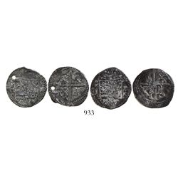 Lot of 2 Potosi, Bolivia, cob 1R, Philip II, assayer Rincon, one with R to left and one with R to ri