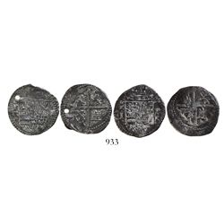 Lot of 2 Potosi, Bolivia, cob 1R, Philip II, assayer Rincon, one with R to left and one with R to ri