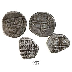 Lot of 2 Potosi, Bolivia, cob 1R, Philip IV, assayer T to RIGHT (rare).