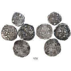 Lot of 4 Potosi, Bolivia, cob 1R, Philip II through Philip IV, assayer B and not visible.