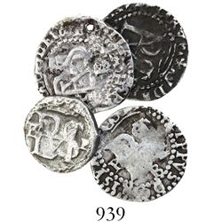 Lot of 4 Potosi, Bolivia, cob 1/2R, Philip II, assayer B (various periods).