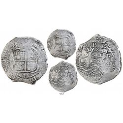 Potosi, Bolivia, cob 8 reales, 1652E post-transitional (transitional Type VIII/B), 1-PH-6 at top.