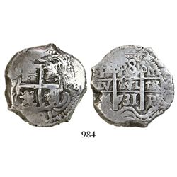 Potosi, Bolivia, cob 8 reales, 1731M.