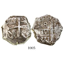Potosi, Bolivia, cob 8 reales, 1773/2V-(Y), assayers at upper-right and lower-left, rare.