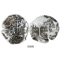 Potosi, Bolivia, cob 4 reales, 1653E, dot-PH-dot at top.