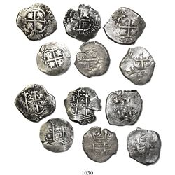 Lot of 6 Potosi, Bolivia, cob 2 reales, Philip IV and Charles II, dates as follows: 1659E, 1670E, 16