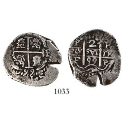 Potosi, Bolivia, cob 2 reales, 1699F.