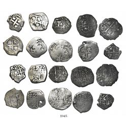 Lot of 10 Potosi, Bolivia, cob 2 reales, pillars-and-waves, various dates and assayers (all kings re