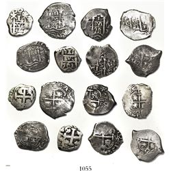 Lot of 8 Potosi, Bolivia, cob 1R, Philip IV to Charles III, various dates and assayers (1656E, 1667E