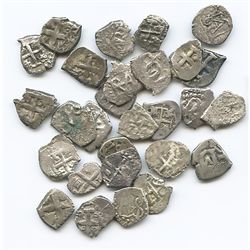 Lot of 28 Potosi, Bolivia, cob 1/2R, Philip IV to Charles III, various dates (where visible).