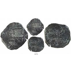 Cartagena, Colombia, cob 8 reales, Philip IV, 162(?)E, mintmark-assayer RN-E to left, rare.