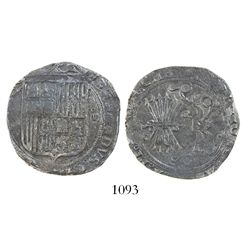 Seville, Spain, 4 reales, Ferdinand-Isabel, assayer Gothic D on reverse.