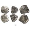 Image 1 : Lot of 3 Spain (various mints) cob 4 reales (1) and 2 reales (2), Philip II through IV.
