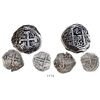 Image 1 : Mixed lot of 3 silver cobs: Potosi, 8R, 1765V-Y; Potosi, 2R, 1723Y; and Spain (mint uncertain), 2R, 