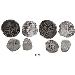 Mixed lot of 4 Spanish colonial silver-cob minors: 2R, Potosi, Philip IV (shield-type); 1R, Lima, 16