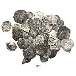 Large, mixed lot of 64 small cobs (2R, 1R and 1/2R, plus one copper 4M) of Mexico, Lima, Potosi and