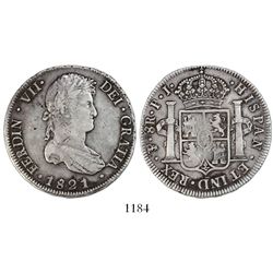 Potosi, Bolivia, bust 8 reales, Ferdinand VII, 1821PJ.