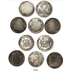 Lot of 5 Potosi, Bolivia, bust 2 reales, Charles III and IV, various dates.