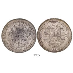 Brazil (Rio mint), 960 reis, Joao Prince Regent, 1818-R, struck over a Potosi, Bolivia, bust 8 reale