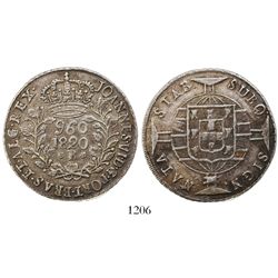 Brazil (Bahia mint), 960 reis, Joao VI, 1820-B, Rio-style reverse.