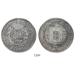 Brazil (Rio mint), 960 reis, Joao VI, 1820-R, struck over a Mexico City, Mexico, bust 8 reales, 1816