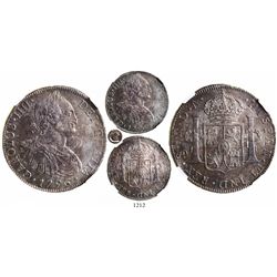 Santiago, Chile, bust 8 reales, Charles IV, 1796DA, "CRAROLVS" error (C/R), encapsulated NGC MS 62, 