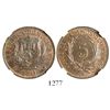 Image 1 : Dominican Republic, bronze 5 centesimos, 1891A, encapsulated NGC MS 64 BN, second finest known in NG
