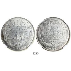 Egypt, 20 piastres, 1917 / AH1335, Hussein Kamal, occupation coinage, encapsulated NGC AU 58.