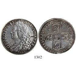 London, England, 1/2 crown, George II, 1746, LIMA below bust.