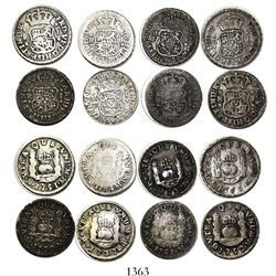 Lot of 8 Mexico City, Mexico, pillar 1R, Philip V through Charles III, various dates (1735MF, 1737MF