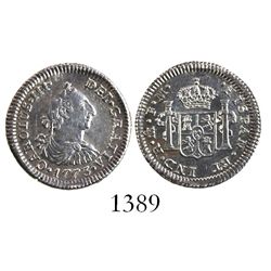 Mexico City, Mexico, bust 1/2 real, Charles III, 1773FM, initials facing inward.
