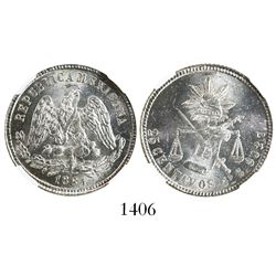 Guanajuato, Mexico, 25 centavos, 1881S, encapsulated NGC MS 64.