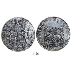 Lima, Peru, pillar 8 reales, Charles III, 1769JM, late-style 6 in date.